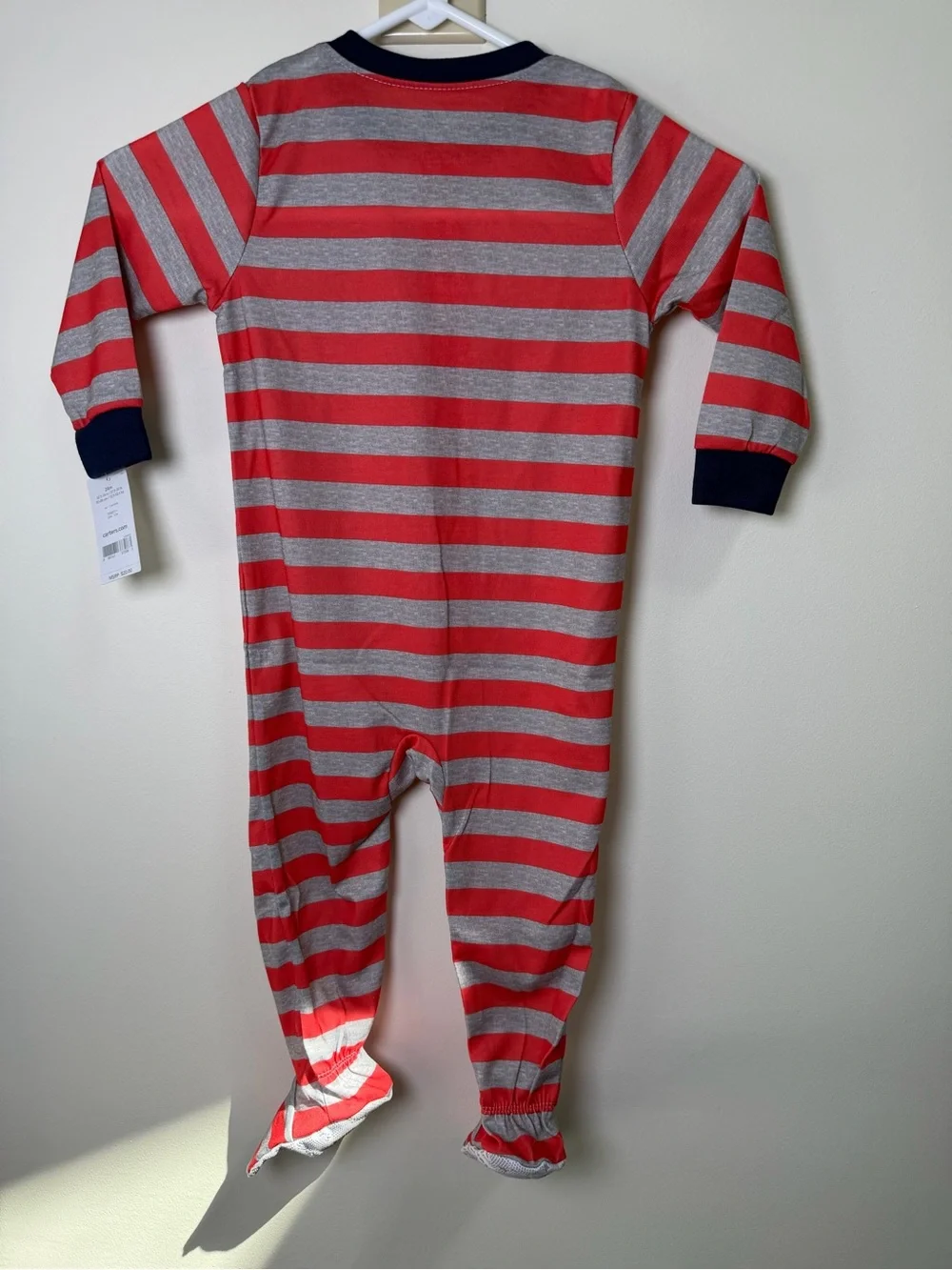 Carter's Red & Gray Striped Footed One-Piece with Navy Trim